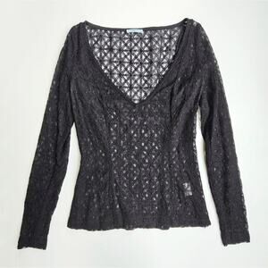 Kookai Black Geometric Lace Longsleeve Top Size 4 (36)